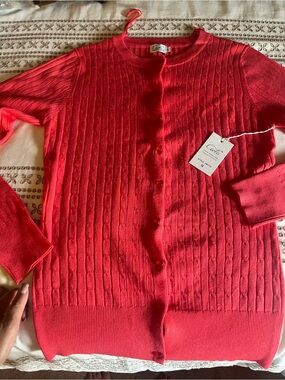 Cielo Coral Red Ribbed Button-Front Cardigan